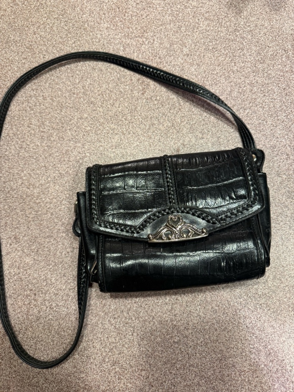 MC Marc Chantel Blacked Tooled Embossed leather Crossbody Purse